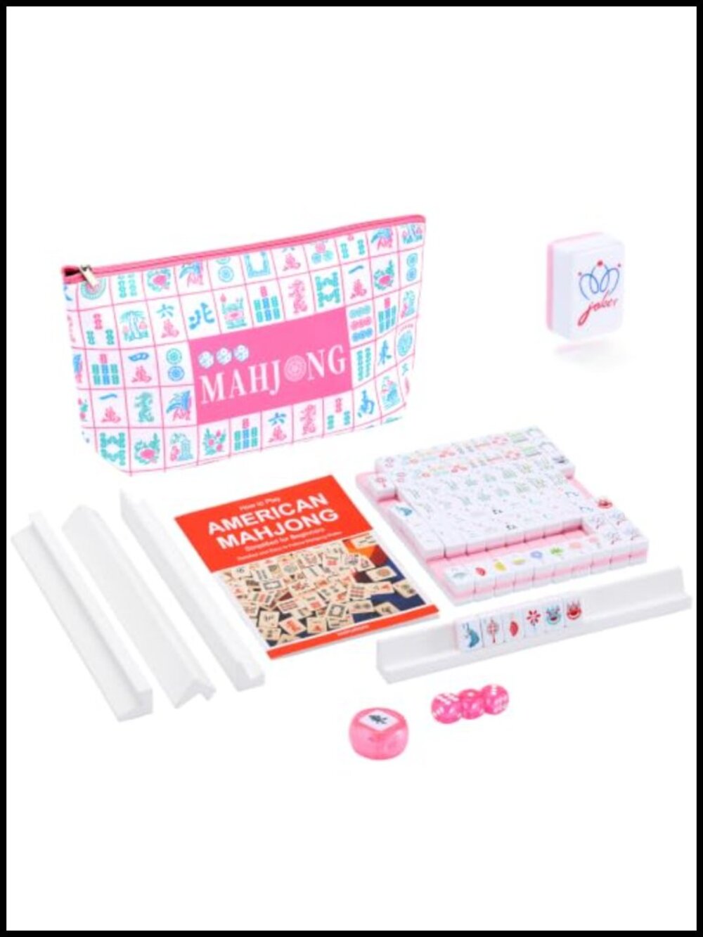 Engraved American Mahjong Set 160 Tiles Travel Carrying Bag 4 Racks Accessories